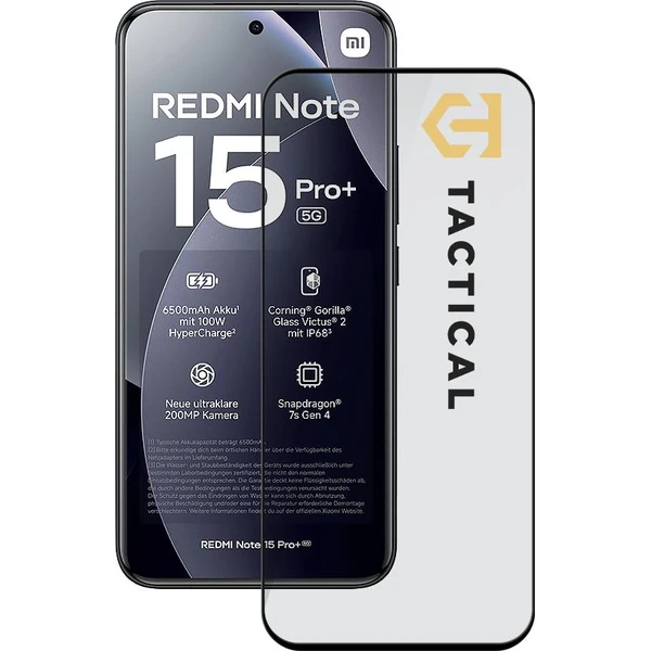 Taktický sklenený kryt 5D pre Xiaomi Redmi Note 15 Pro+ 4G/5G čierny - Ochranné fólie a sklo - Hlavný obrázok