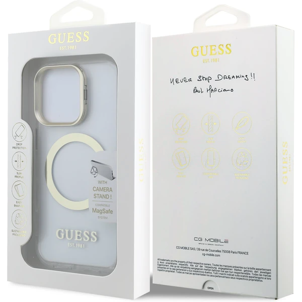 Guess IML Gold Outline Stand Camera Frame MagSafe kryt iPhone 16 Pre Max číry - Puzdra - Obrázok 94c2ecccf804442ab2be7b81157e17fd