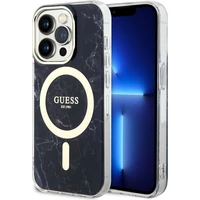 Guess IML Marble MagSafe Zadný Kryt pre iPhone 13 Pre Black - Puzdra