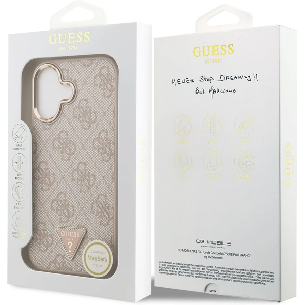 Guess PU Leather 4G Triangle Logo Gold Frame MagSafe kryt iPhone 17 ružový - Puzdra - Obrázok 9515d97359c241aa82f1219664150df7