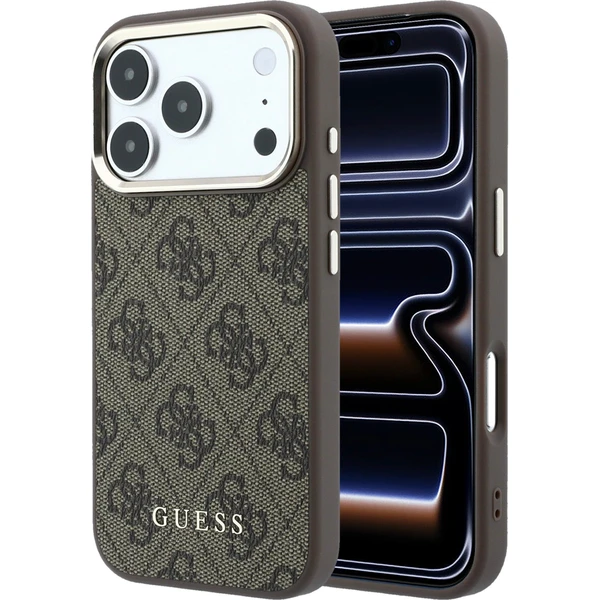 Guess PU Leather 4G Gold Frame MagSafe Zadný kryt pre iPhone 18 Pro Max Brown - Puzdra - Hlavný obrázok