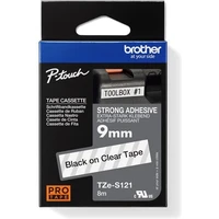 Brother TZe-S121 páska čierna na priehľadnom 9 mm extra lepidlo - Pásky pre štítkovače