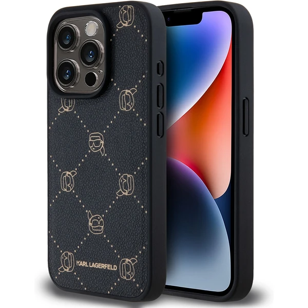 Karl Lagerfeld PU Karl Heads Pattern Magsafe zadný kryt pre iPhone 15 Pro Max čierny - Puzdra - Hlavný obrázok