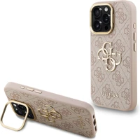 Guess PU 4G Metal Logo Stand Camera Frame kryt iPhone 15 Pro Max ružový - Puzdra