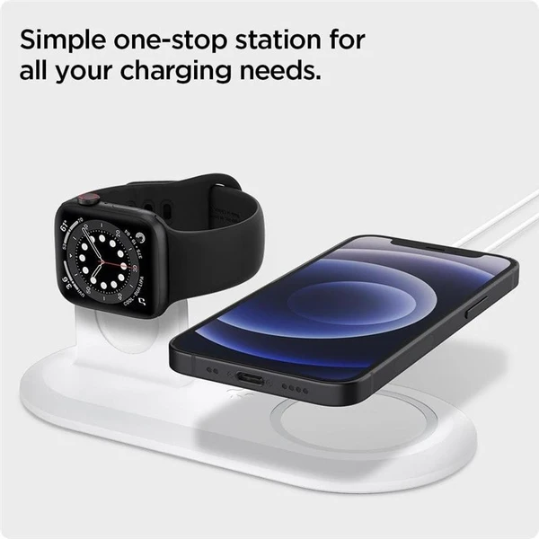 Spigen 2v1 MagFit Duo stojanček pre Apple Watch a iPhone biely - Stojany - Obrázok 95cc88136d2644de89a6c601d332e512