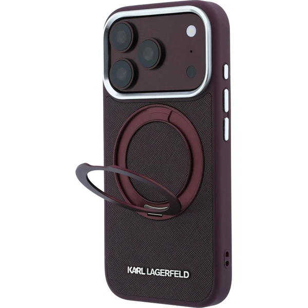 Karl Lagerfeld PU Saffiano Ring Stand MagSafe kryt iPhone 18 Pro vínový - Puzdra - Obrázok 95d2bda74cc64e9395c4fd8941f62dac