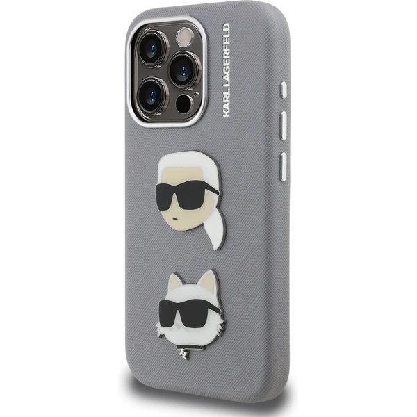 Karl Lagerfeld Grained PU K&CH Heads kryt iPhone 15 Pro Max sivý - Puzdra - Obrázok 95f703c531e24eb6aca356c86b66a456