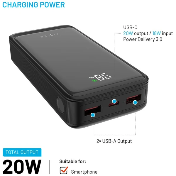 FIXED Zen2 20 powerbanka s LCD displejom a PD 20W, 20 000 mAh, čierna - Powerbanky - Obrázok 963fab106e054728aa897d503663d4a2