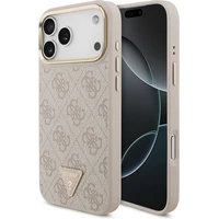 Guess PU Leather 4G Triangle Logo Gold Frame MagSafe kryt iPhone 17 Pro Max ružový - Puzdra