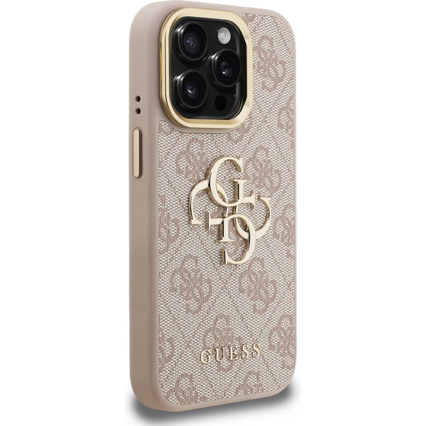 Guess PU 4G Metal Logo Stand Camera Frame kryt iPhone 15 Pre ružový - Puzdra - Obrázok 967cbd85c53941b583e1392a0a99661e