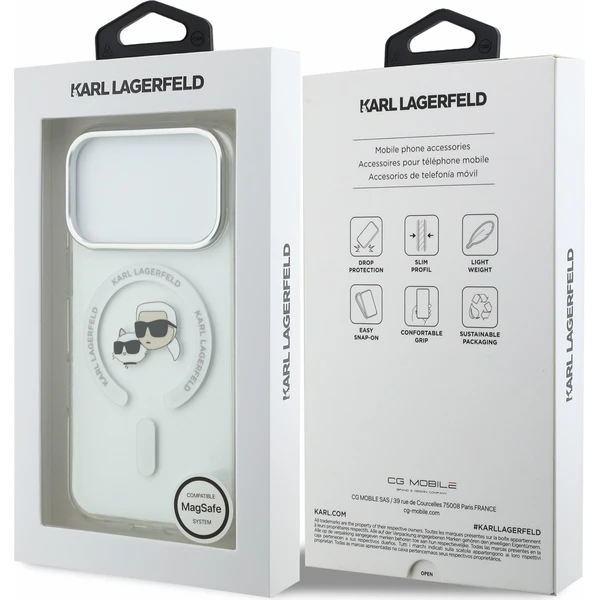 Karl Lagerfeld IML K&CH Heads Metal Frame MagSafe Zadný kryt pre iPhone 18 Pro White - Puzdra - Obrázok 969737334a144b16bc41962e6cd18648