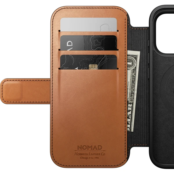 Nomad Modern Leather Folio (Horween) MagSafe kožené puzdro iPhone 18 Pro Saddle - Puzdra - Obrázok 96f5e6d9dbc940febc5d55b368f9c948