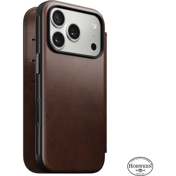 Nomad Modern Leather Folio (Horween) MagSafe kožené púzdro iPhone 17 Pro Rustic Brown - Puzdra - Hlavný obrázok