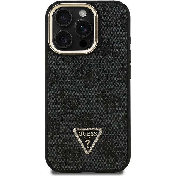 Guess PU 4G Strass Triangle Logo Stand Camera Frame MagSafe kryt iPhone 15 Pro Max čierny - Puzdra - Obrázok 96f6a85972f0499591b10744131ae0f0