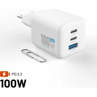FIXED Mini GaN nabíječka s 2x USB-C a USB-A, PD, 100W, bílá - Nabíjačky