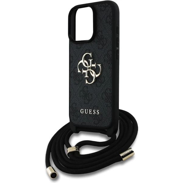 Guess PU 4G Metal Logo Crossbody popruh kryt iPhone 15 Pre čierny - Puzdra - Obrázok 973223443bb644b6a47050c65faa9908