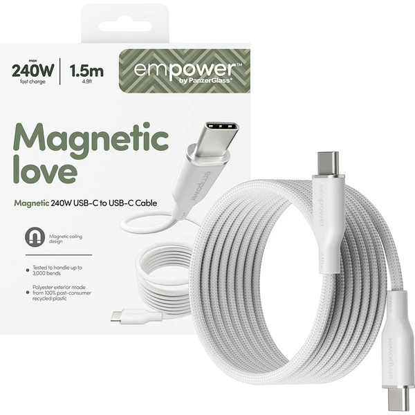 PanzerGlass USB-C/USB-C magnetický napájací kábel 240W 1,5m biely - Káble a redukcie - Hlavný obrázok
