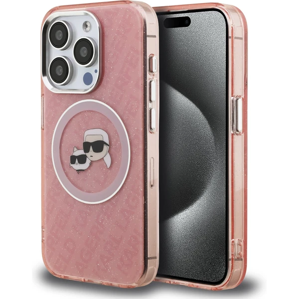 Karl Lagerfeld IML K&CH Heads Repeated Logo MagSafe kryt iPhone 15 Pre ružový - Puzdra - Hlavný obrázok