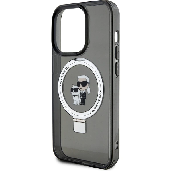 Karl Lagerfeld Ringstand Karl a Choupette MagSafe kryt iPhone 15 Pre čierny - Puzdra - Obrázok 97I8000601