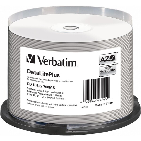 VERBATIM CD-R(50 ks) spindl, AZO 52X,700MB,biely, bez loga, možnosť potlače