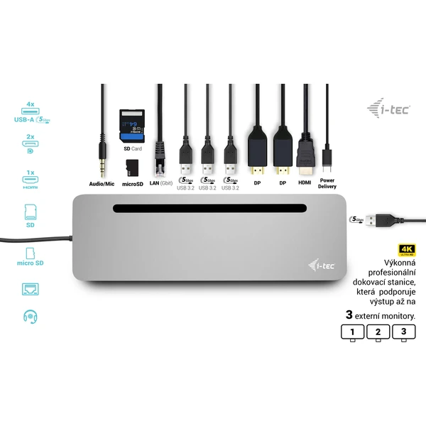 i-tec USB-C Metal Ergonomic 4K 3x Display dokovacia stanica s PD 100W + i-tec nabíjačka 100W - Dokovacie stanice - Obrázok 97P8000601