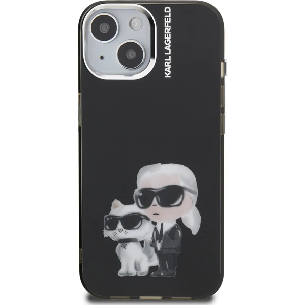 Karl Lagerfeld IML Aquarelle Karl and Choupette kryt iPhone 15 čierny - Puzdra - Obrázok 97b6ba242a0b46a7b26cc60eb2e2215e