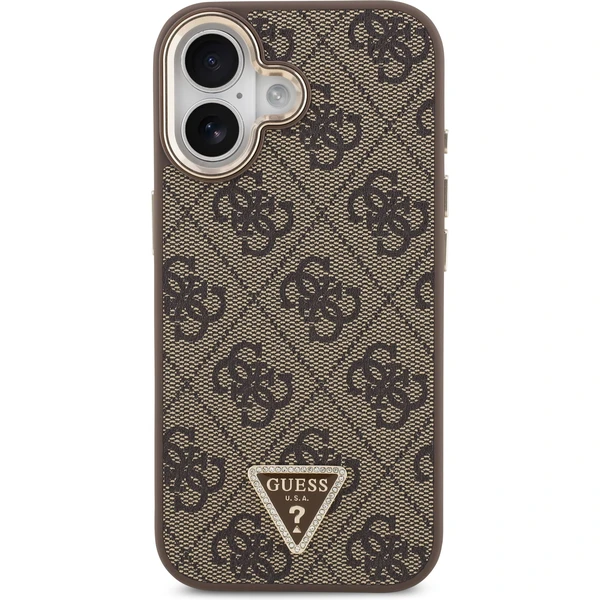 Guess PU Leather 4G Triangle Logo Gold Frame MagSafe kryt iPhone 17 hnedý - Puzdra - Obrázok 97c893df8ea746e9a3edd3598d575587