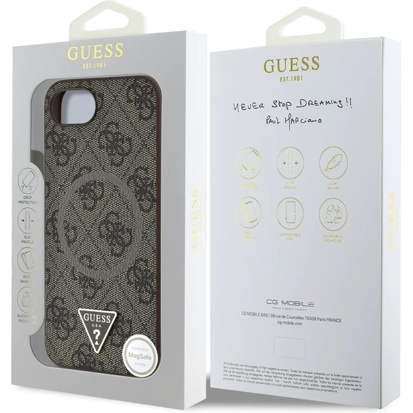 Guess PU 4G Strass Trojuholníkový kovový logo kryt iPhone 17e/16e hnedý - Puzdra - Obrázok 98076f3c36334d249c50aa38e1e0cccf