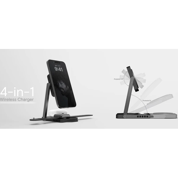 Aulumu M01 4-v-1 sklápací bezdrôtová nabíjacia stanica a podložka MagSafe nabíjačka Čierna - Nabíjačky - Obrázok 982565b9913f46108094f4195837b010
