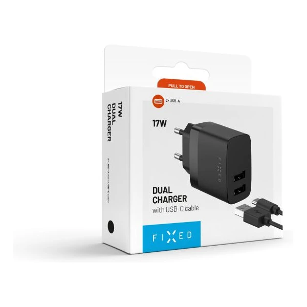 FIXED nabíjačka s USB-A/USB-C káblom, 1 m, 17W, čierna - Nabíjačky - Obrázok 9838bd5246b8403d8dc5e365983af287