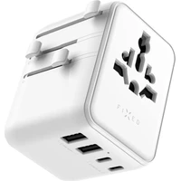 FIXED Voyager (70W) cestovný adaptér pre EU/UK/USA/AUS, 3xUSB-C a 2xUSB, GaN, PD biely - Nabíjačky