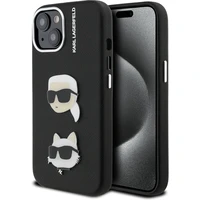 Karl Lagerfeld Grained PU K&CH Heads kryt iPhone 15 čierny - Puzdra