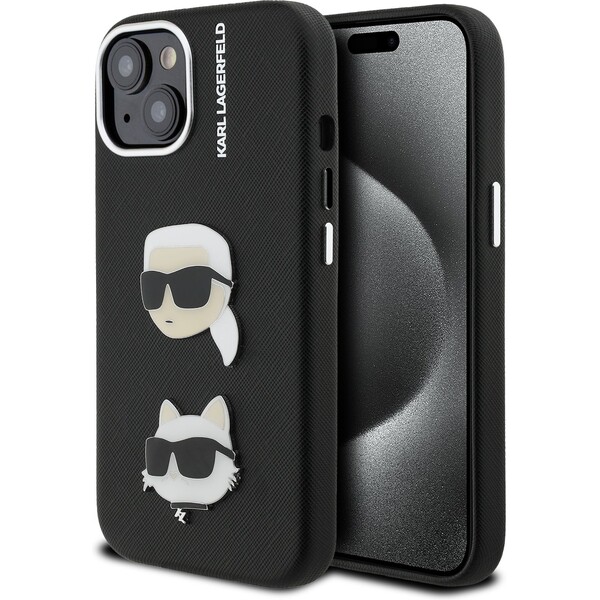 E-shop Karl Lagerfeld Grained PU K&CH Heads kryt iPhone 15 čierny