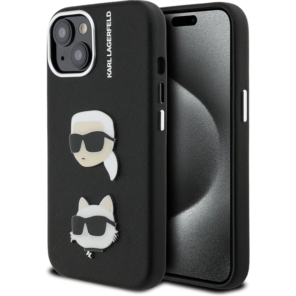 Karl Lagerfeld Grained PU K&CH Heads kryt iPhone 15 čierny - Puzdra - Hlavný obrázok