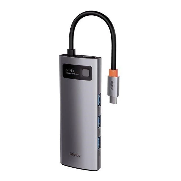 Baseus Metal Gleam 5v1 HUB Type-C (USB-C PD 100W, 3* USB 3.0, HDMI) sivý - USB huby - Obrázok 984SF00101
