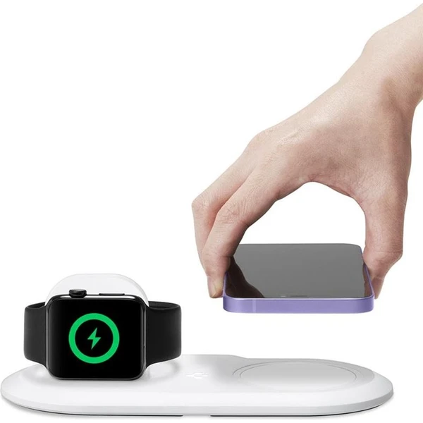 Spigen 2v1 MagFit Duo stojanček pre Apple Watch a iPhone biely - Stojany - Obrázok 986cd14af61345aeab25c337daa08772