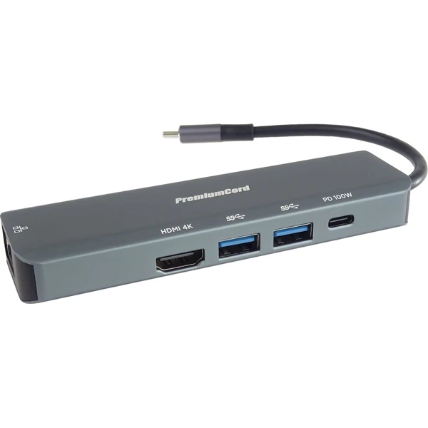 PremiumCord USB-C na HDMI + 2x USB3.2 + PD 100W + RJ45 10/100/1000Mbps adaptér - Dokovacie stanice - Obrázok 98LF000K01