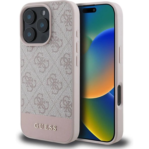 Guess PU 4G Stripe kryt iPhone 16 Pre ružový - Puzdra - Hlavný obrázok