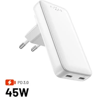 FIXED Slim Traveller GaN cestovná nabíjačka s 2x USB-C a adaptérmi (45W) biela - Nabíjačky