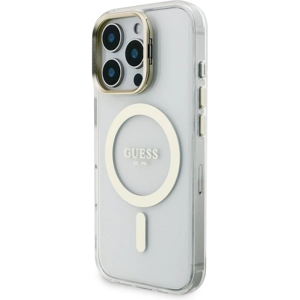 Guess PC/TPU Electroplated Stand Camera Frame MagSafe kryt s vymeniteľným pozadím iPhone 16 Pro - Puzdra - Obrázok 99513b7163144d33abd92b8e341bbdad
