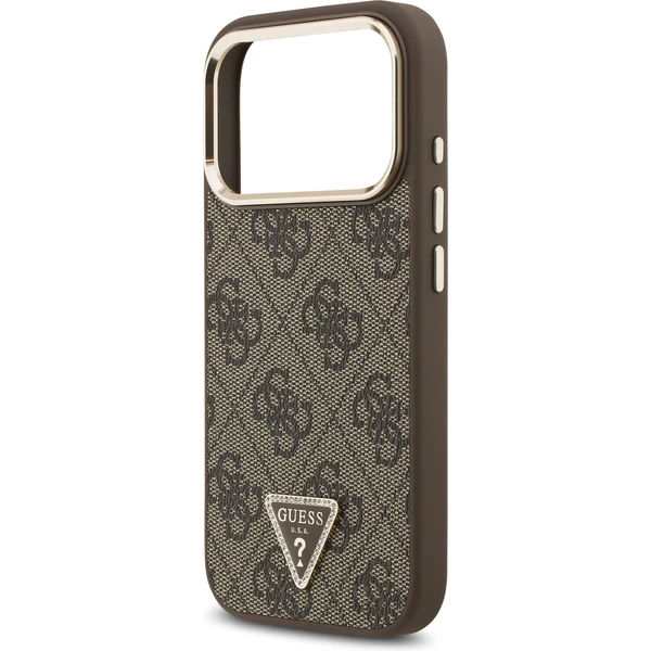 Guess PU Leather 4G Triangle Logo Gold Frame MagSafe kryt iPhone 17 Pro hnedý - Puzdra - Obrázok 9988a905a1d04dc1a863406c6de9fc72