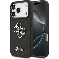Guess PU Fixed Glitter 4G Metal Logo kryt iPhone 17 Pro čierny - Puzdra