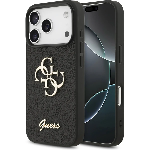Guess PU Fixed Glitter 4G Metal Logo kryt iPhone 17 Pro čierny - Puzdra - Hlavný obrázok