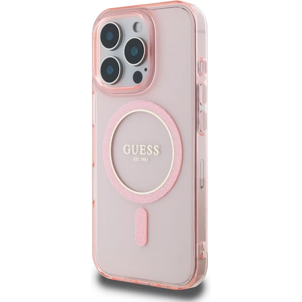 Guess IML Glitter Ring MagSafe kryt pre iPhone 16 Pre ružový - Puzdra - Obrázok 99cbc18d5b2f431998bfbbc8a0496d91