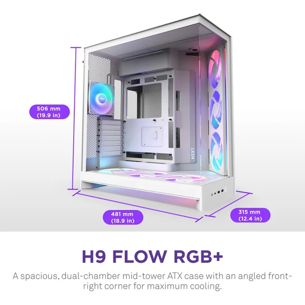 NZXT H9 Flow RGB+ biela - Počítačové skrine - Obrázok 9B7K000K01