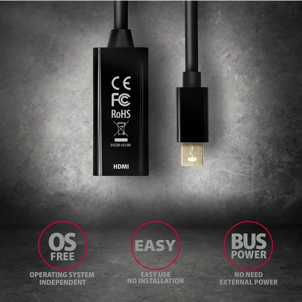 AXAGON Mini DisplayPort/HDMI 1.4 redukcia 0,18 m čierna - Káble a redukcie - Obrázok 9FD0700301