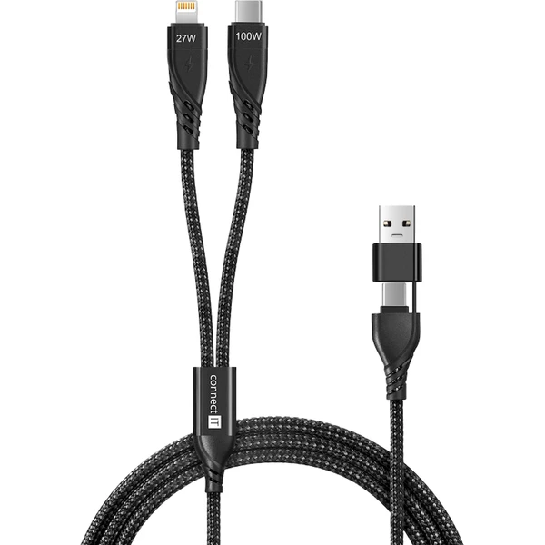 CONNECT IT Wirez 4v1 napájací kábel 100W 1,25m čierny - Káble a redukcie - Hlavný obrázok