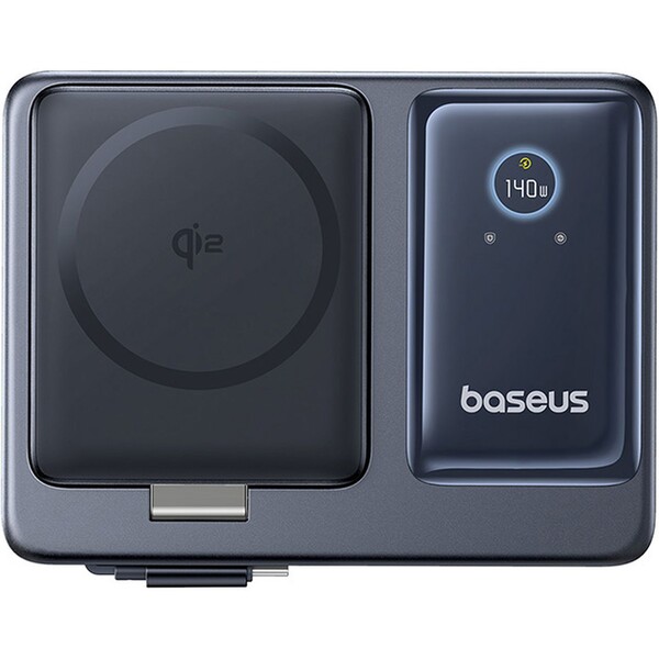 Baseus Nomos Qi2 nabíjacia stanica 140W 3xUSB-C, USB-A s výsuvným káblom USB-C/sieťový kábel 1m čier