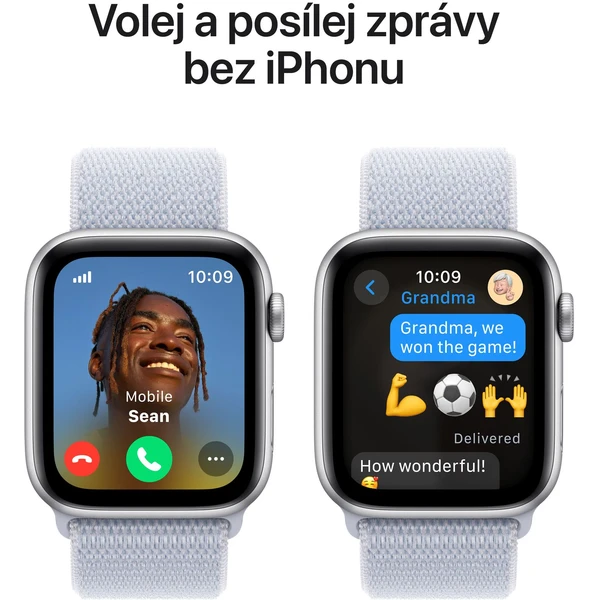 Apple Watch SE (2024) Cellular 44mm Strieborný hliník s oblačne modrým prevliekacím remienkom - Inteligentné hodinky - Obrázok 9JQ7000K01