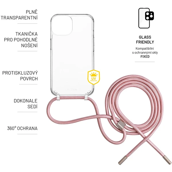 FIXED Pure Neck kryt s ružovou šnúrkou na krk pre Apple iPhone 7/8/SE (2020/2022) - Puzdra - Obrázok 9LQ1000601